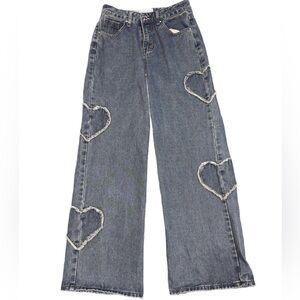 Wide Leg Jeans with Frayed Hearts size 0 Angel Kiss